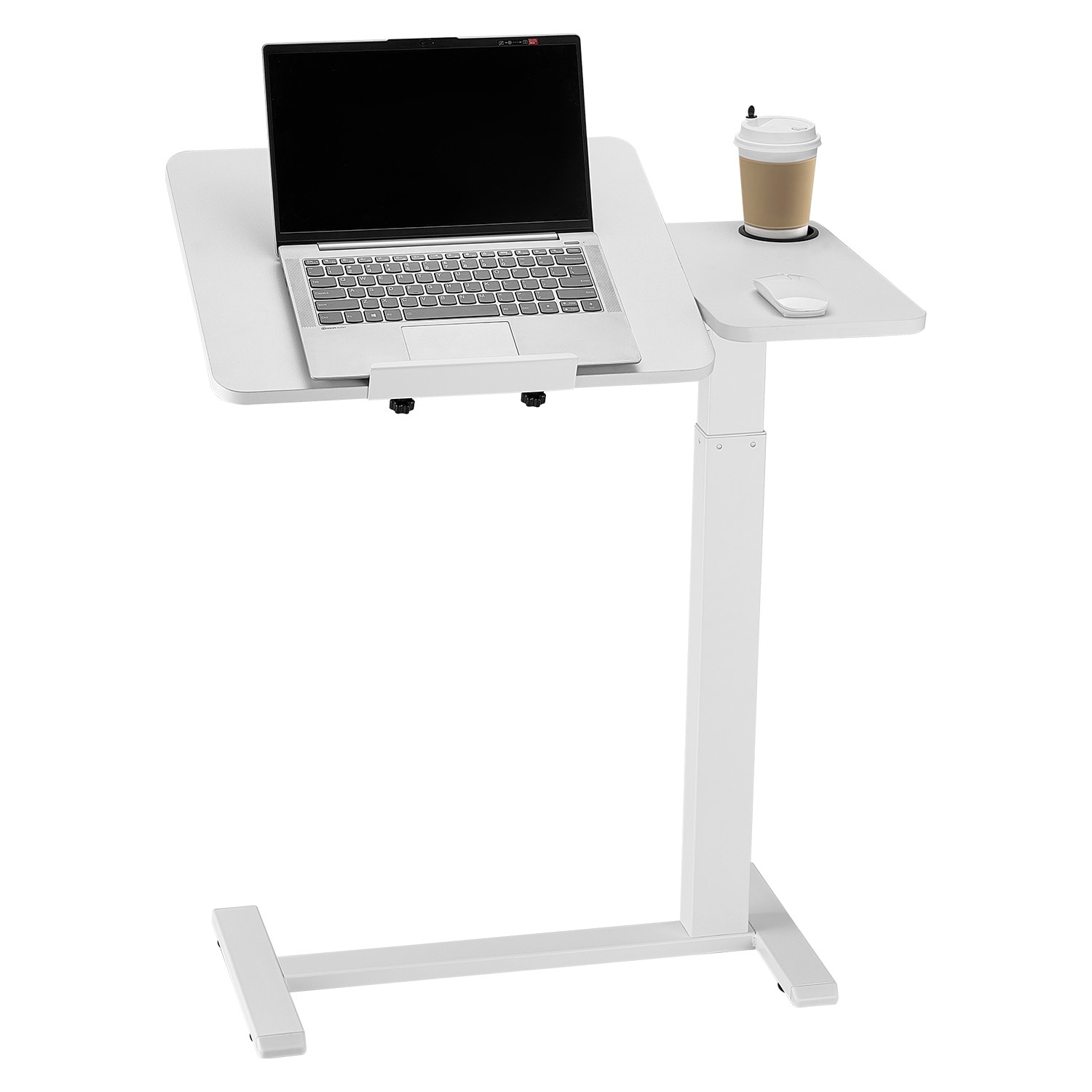 Adjustable Overbed Mobile Bedside Table With Flip Desktop White_voghion.com